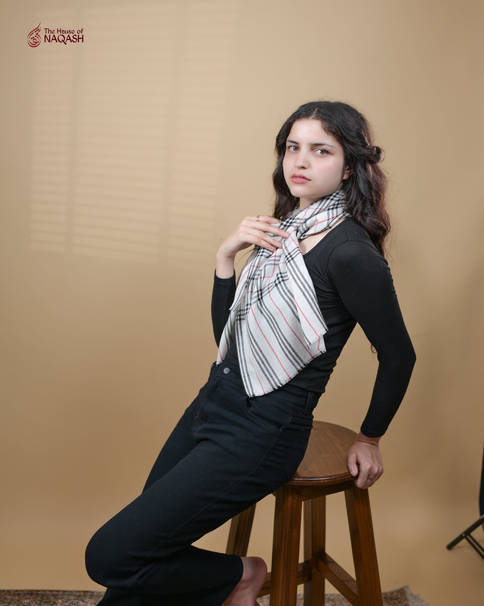 Cream Checker Scarf