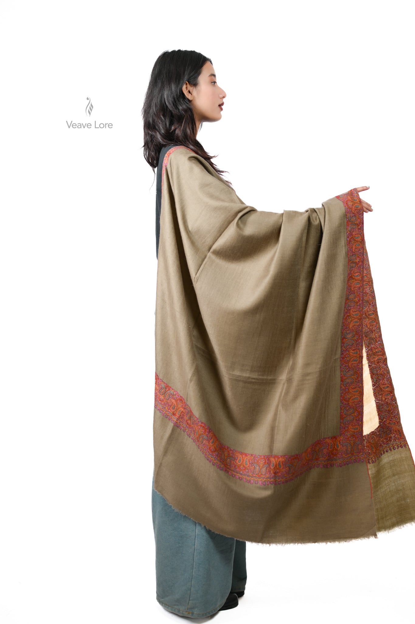 The Olive Mehfil Pashmina Shawl