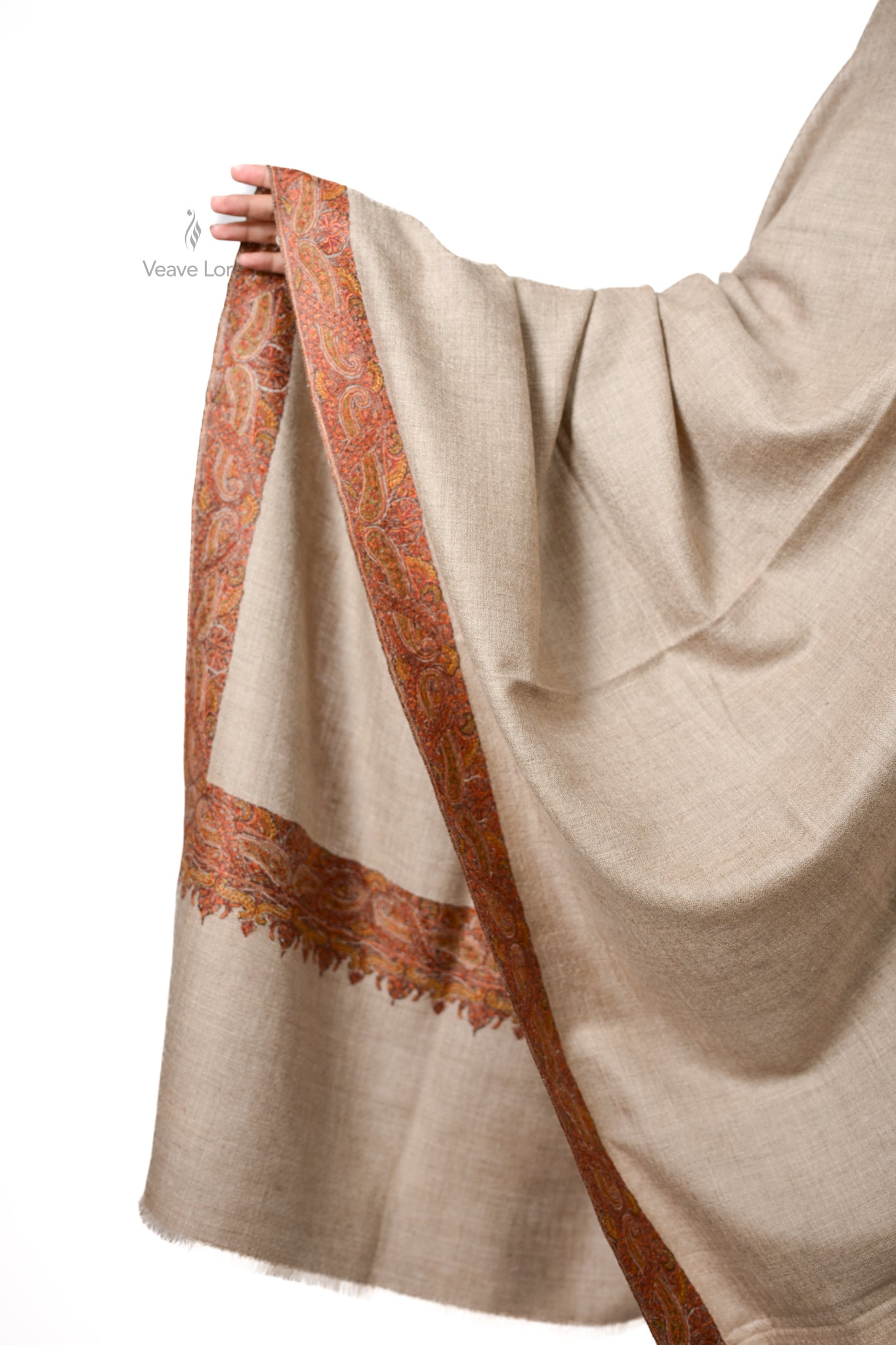 Celestial Natural Hand-Embroidered Pashmina Shawl
