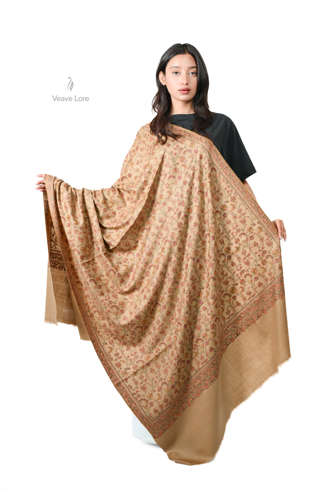 Bahar & Bloom Pashmina Shawl All-Over Sozni Jaal of Vine and Flower