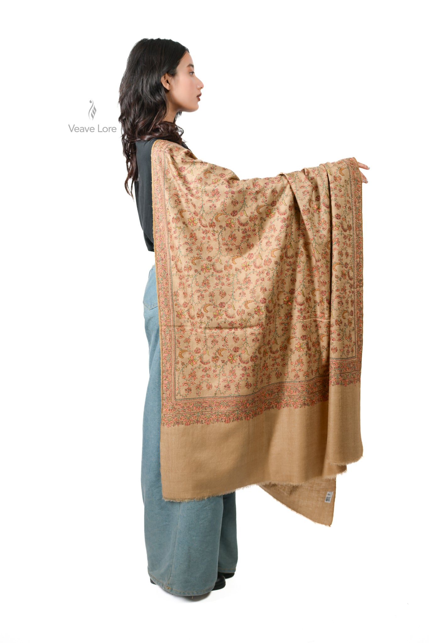 Bahar & Bloom Pashmina Shawl All-Over Sozni Jaal of Vine and Flower
