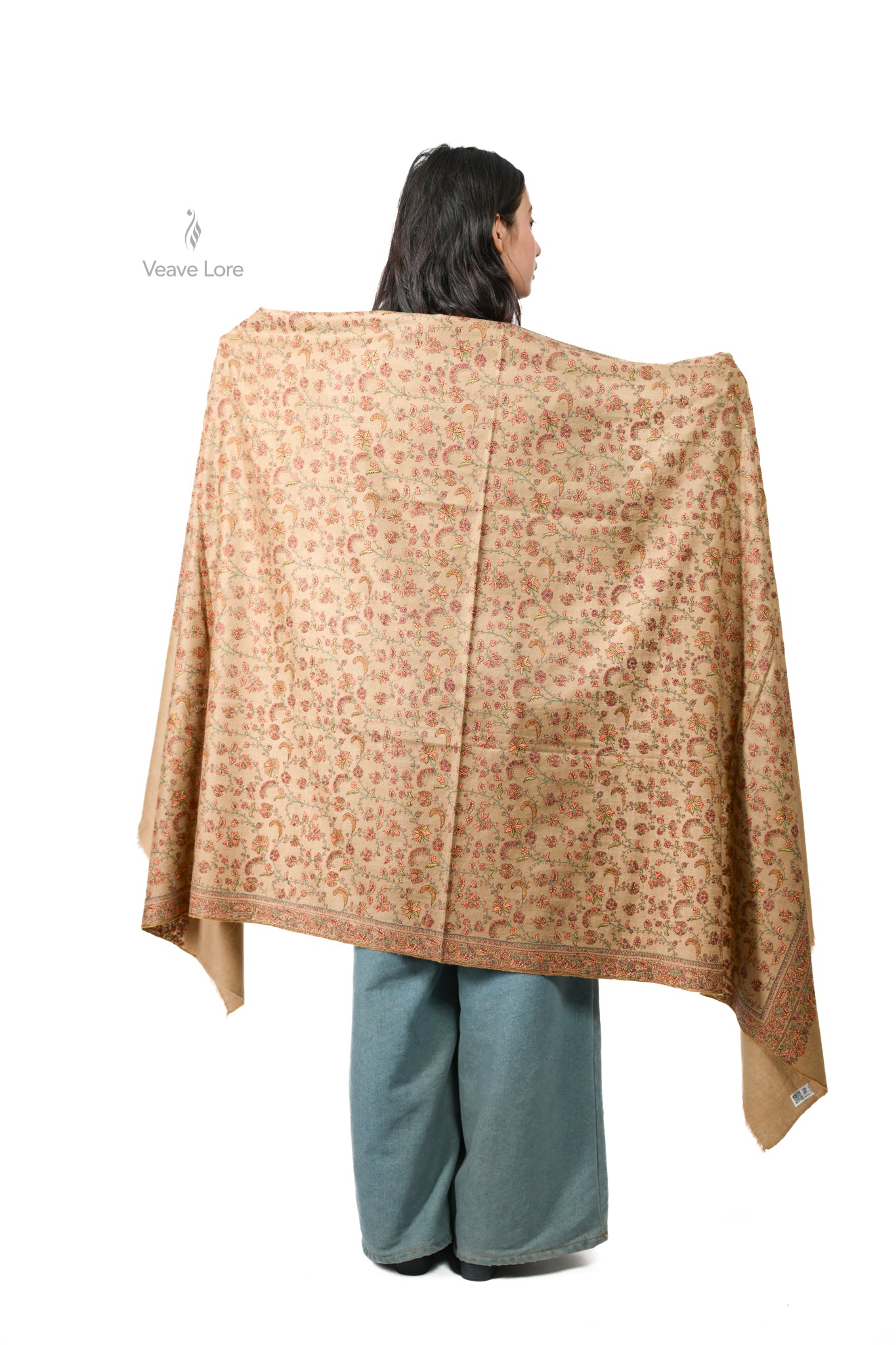 Bahar & Bloom Pashmina Shawl All-Over Sozni Jaal of Vine and Flower