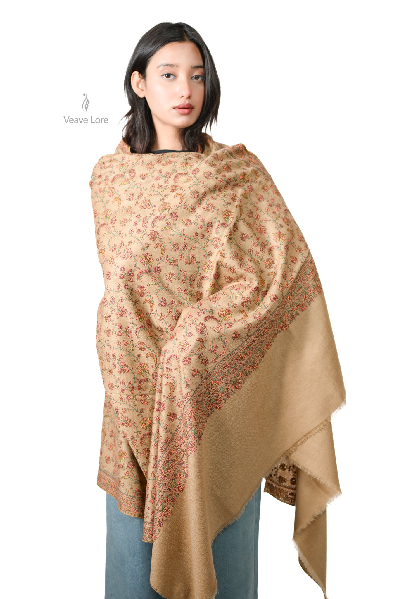 Bahar & Bloom Pashmina Shawl All-Over Sozni Jaal of Vine and Flower