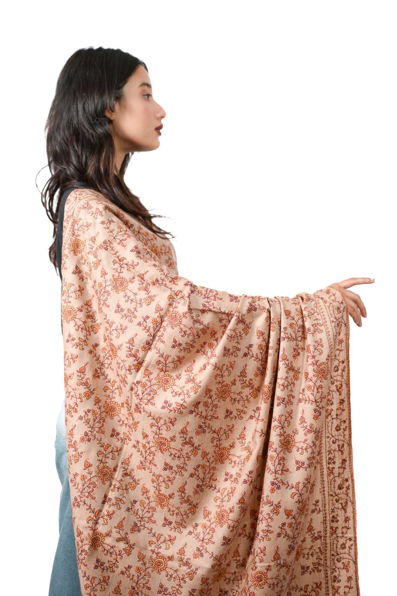 Shafaq & Flame Pashmina Shawl An All-Over Sozni Jaal of Trailing Vine and Flower