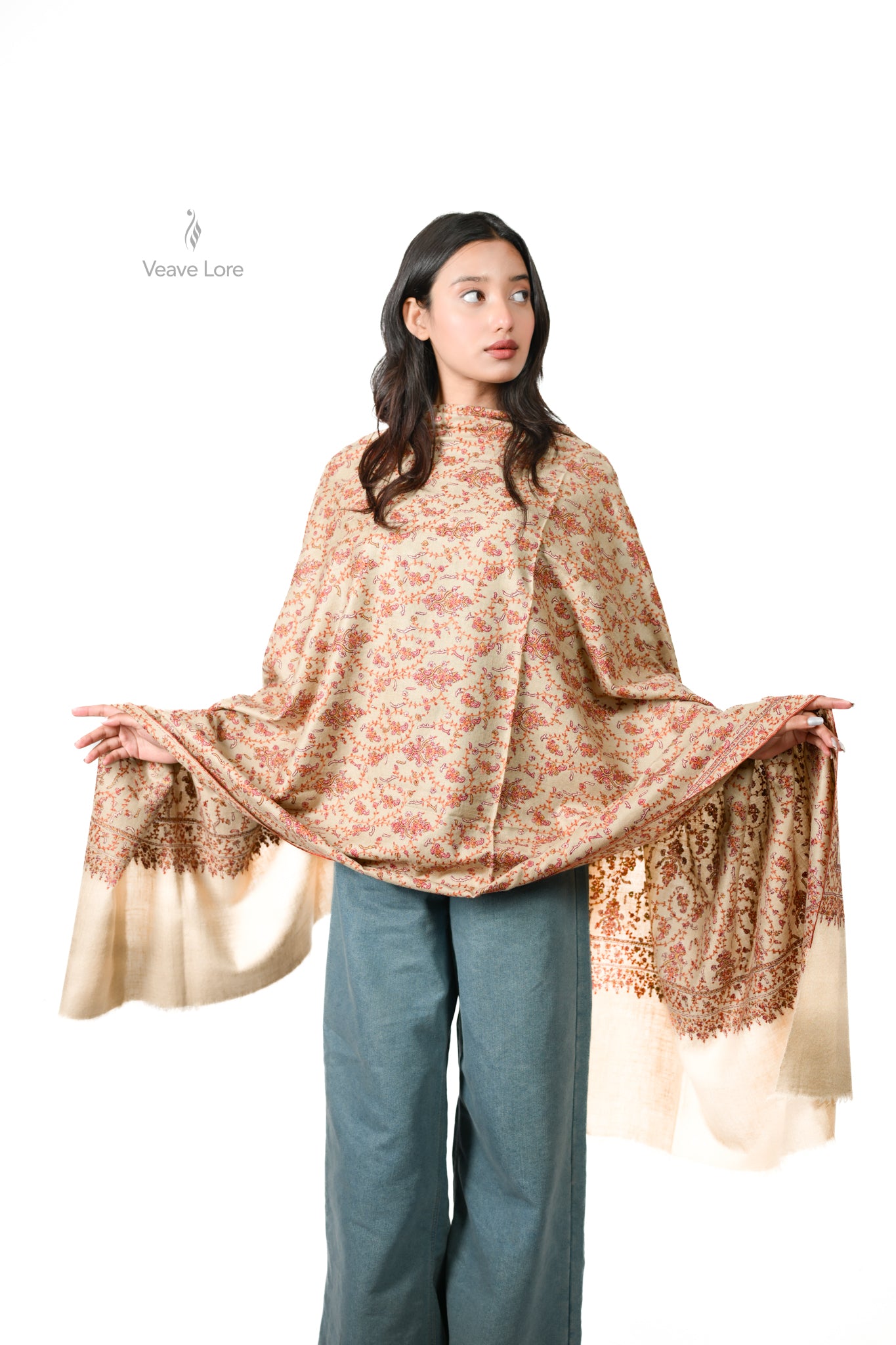 The Jali Garden Pashmina Shawl An All-Over Sozni Jaal of Lattice and Flower