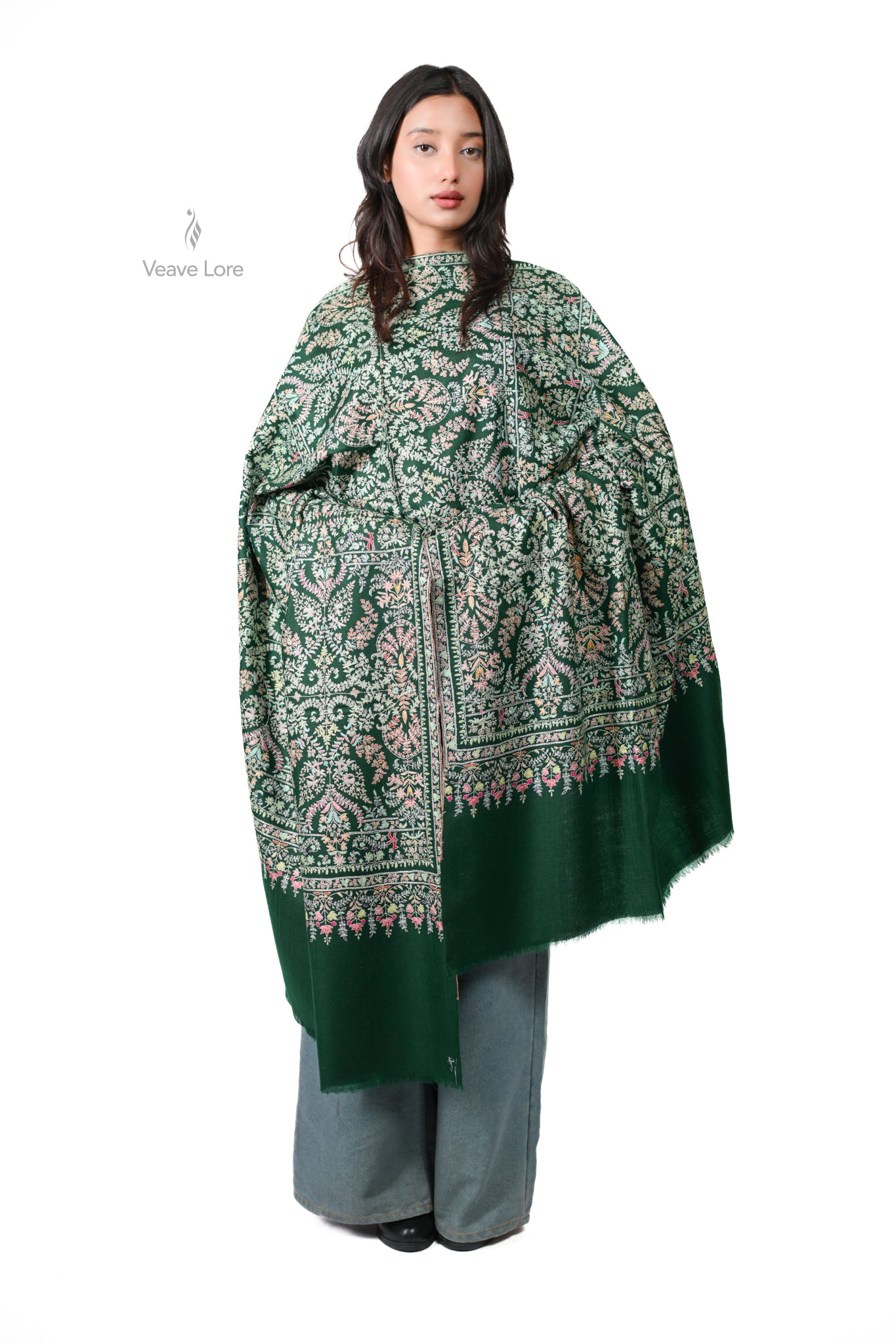 Sabz Chaman Hand Embroidered Sozni Jamawar Shawl
