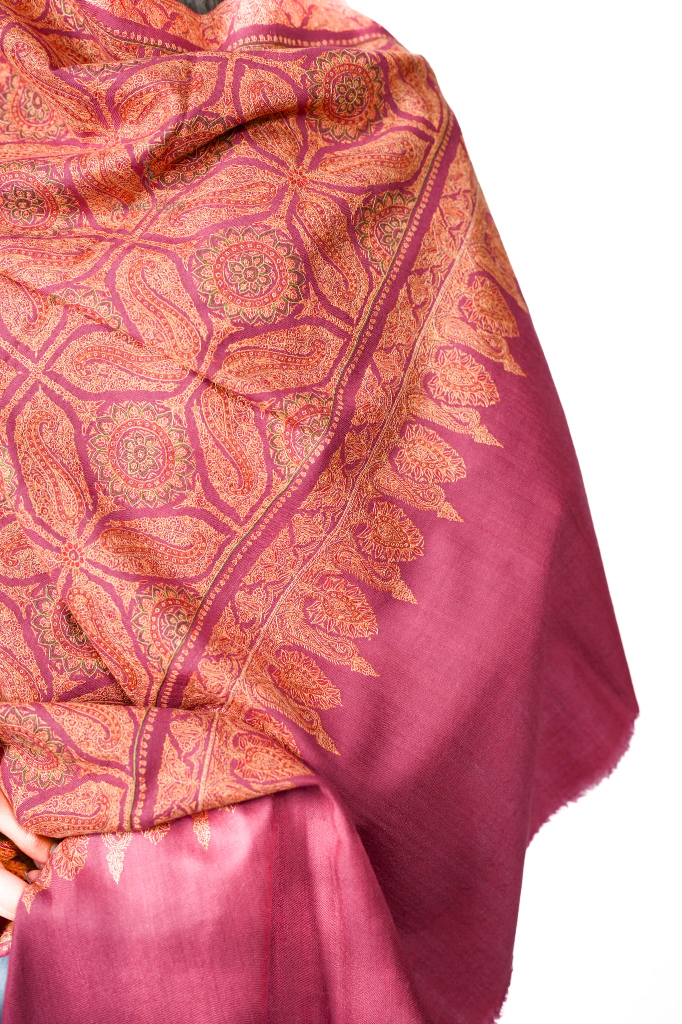 Arghawan Paisley Hand Embroidered Sozni Jamawar Shawl