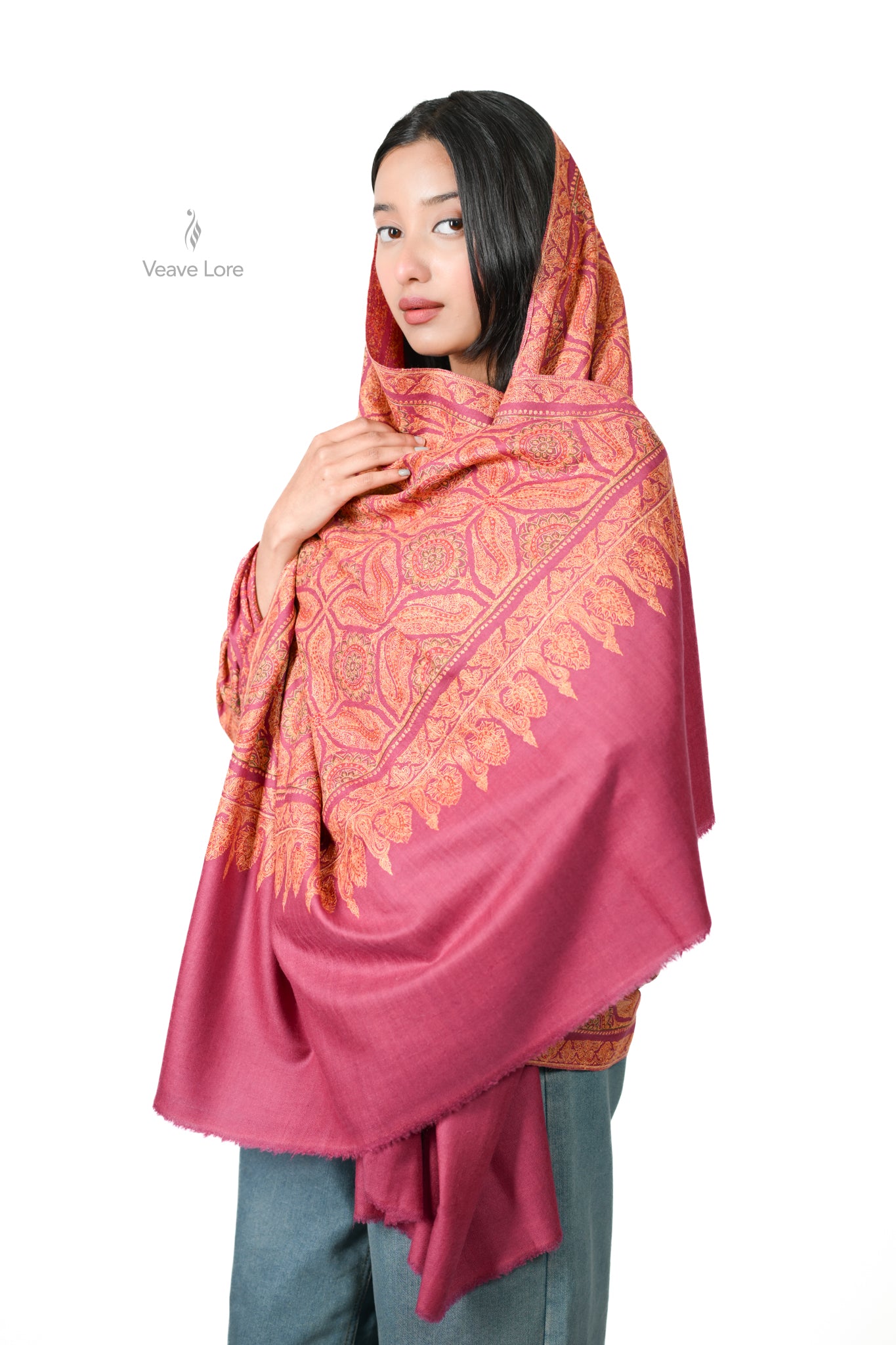 Arghawan Paisley Hand Embroidered Sozni Jamawar Shawl