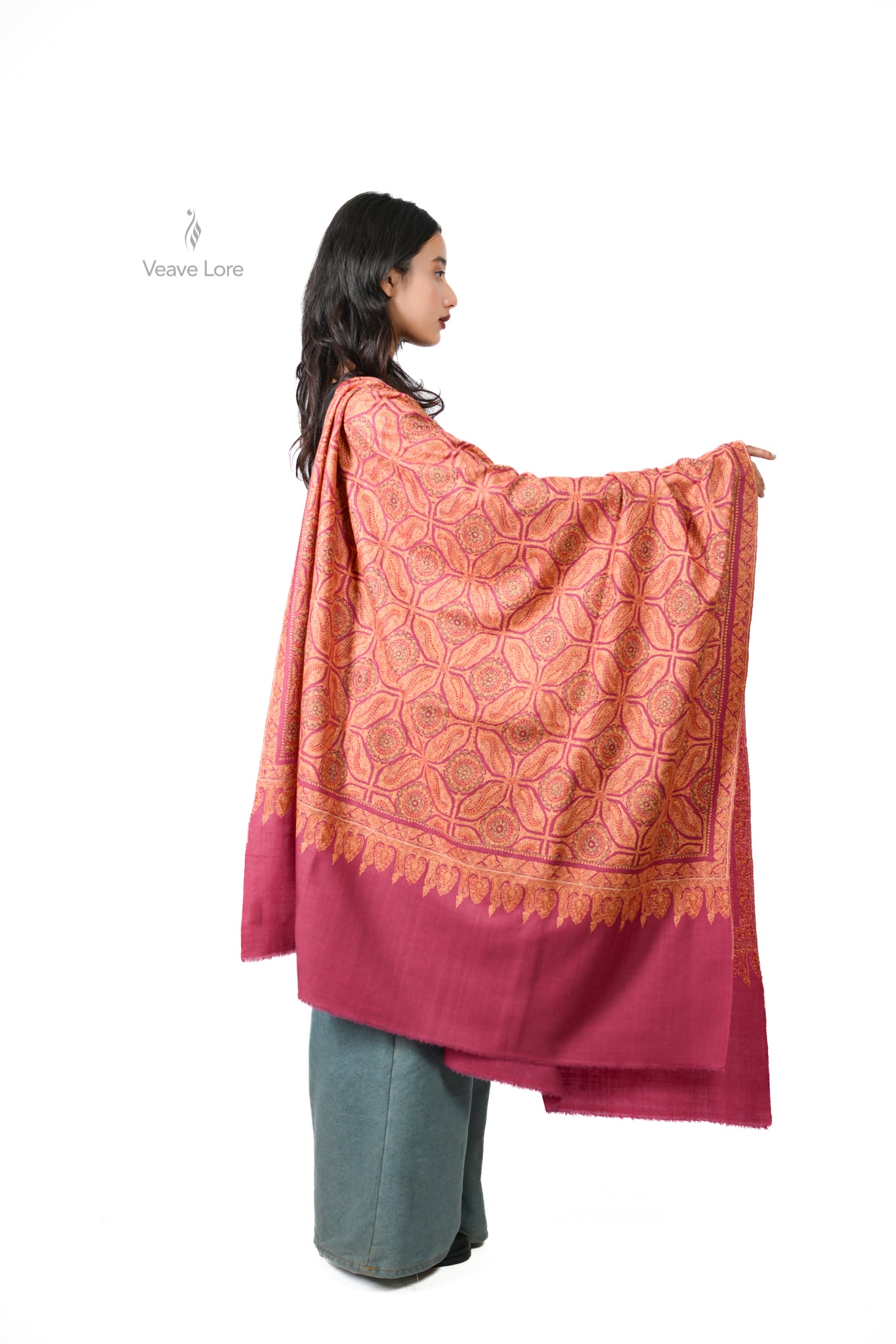 Arghawan Paisley Hand Embroidered Sozni Jamawar Shawl