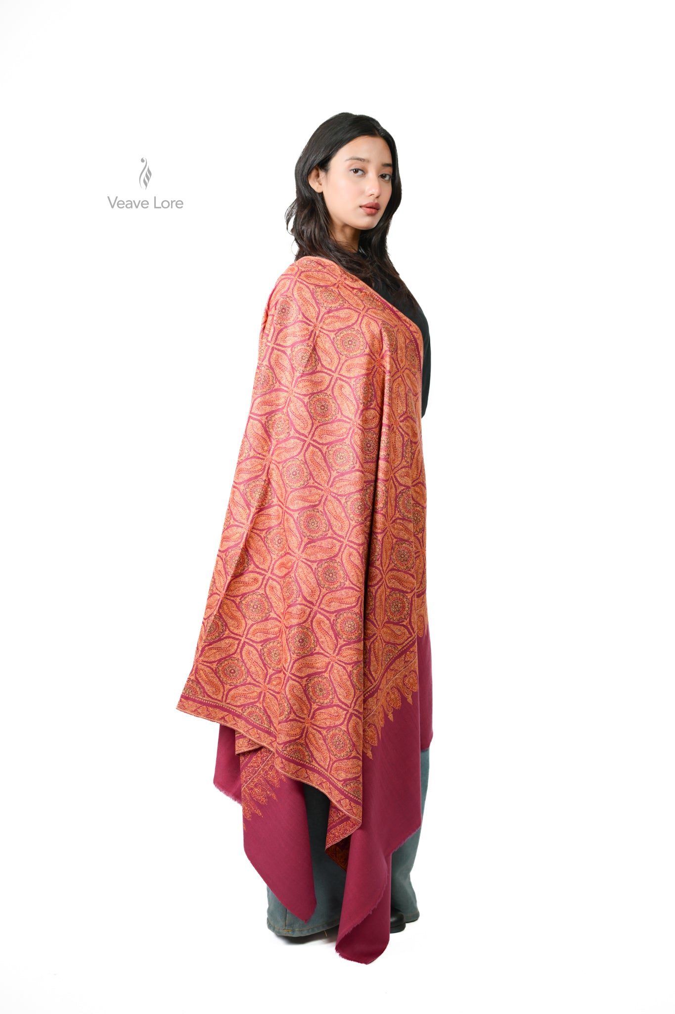 Arghawan Paisley Hand Embroidered Sozni Jamawar Shawl