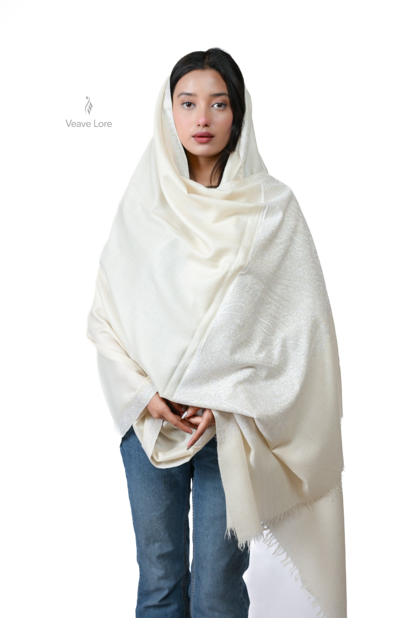 Deep Drift Hand Embroidered GI Pashmina Shawl