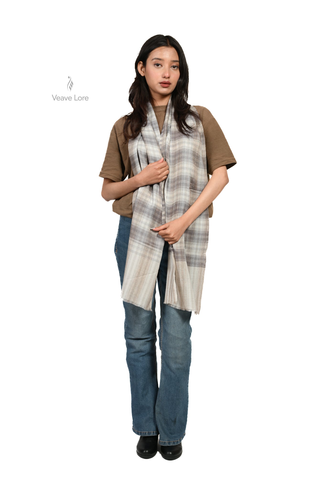 Ash Check Fine Wool Scarf