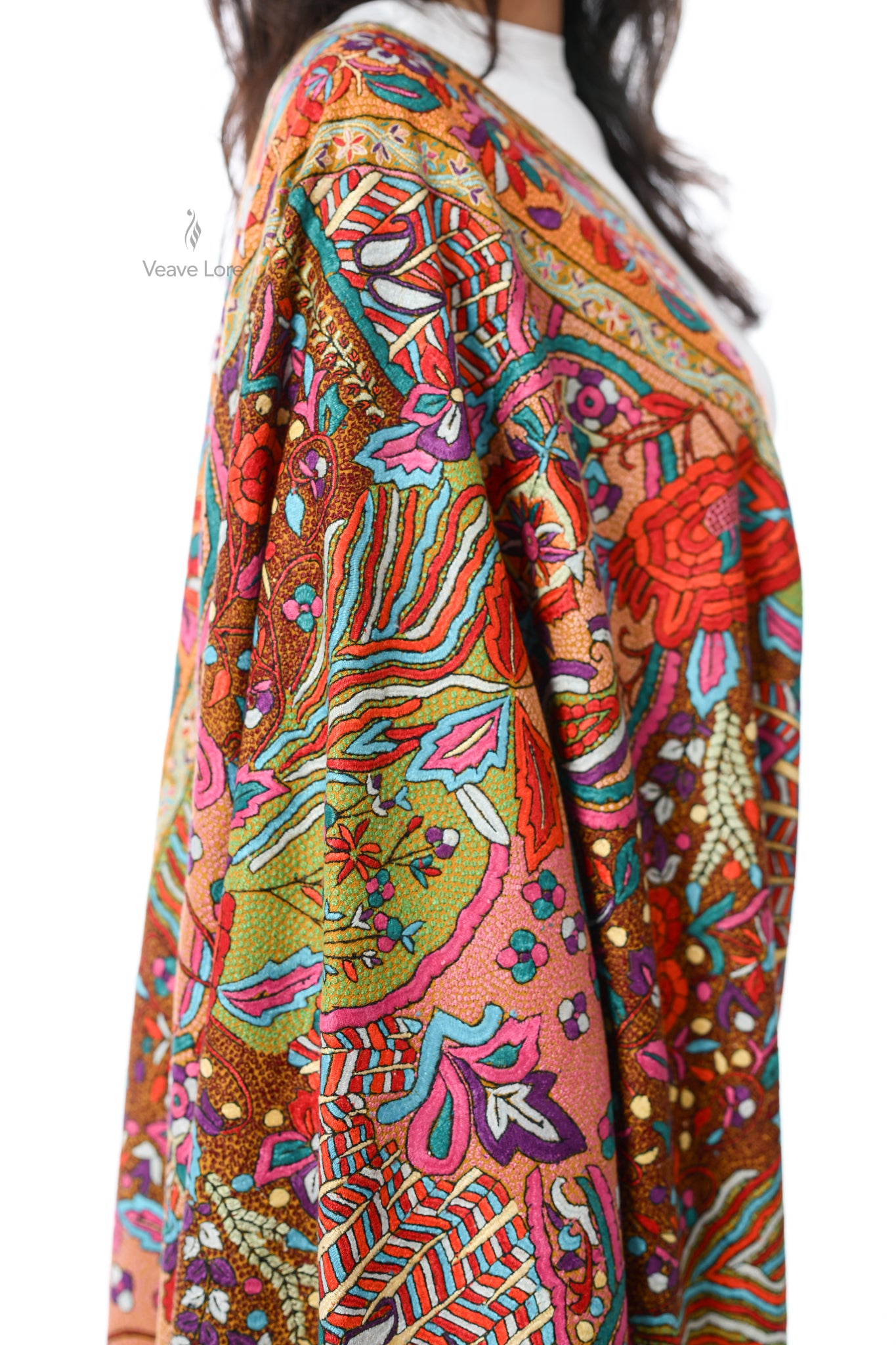 Zaffran Bahar Hand Embroidered Jamawar Floral Border Shawl