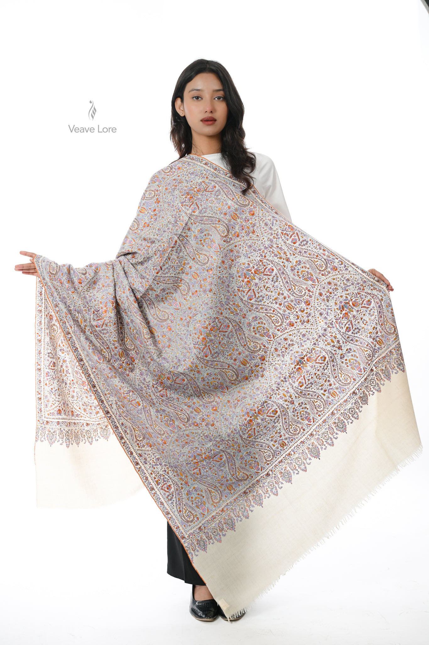 Dhuaan Gulshan Hand Embroidered Sozni Jamawar Shawl