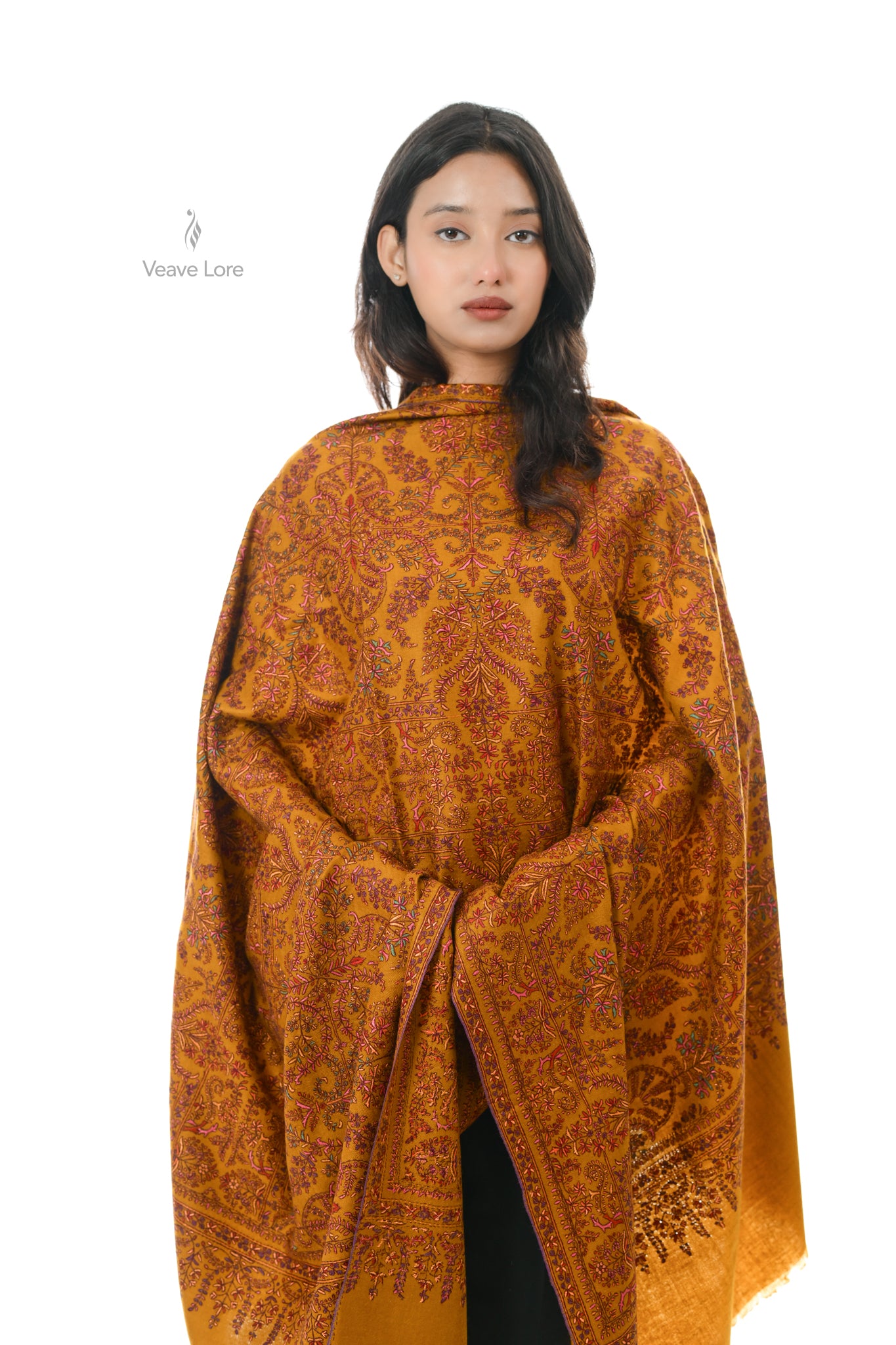 Zard Chaman Hand Embroidered Sozni Jamawar Shawl