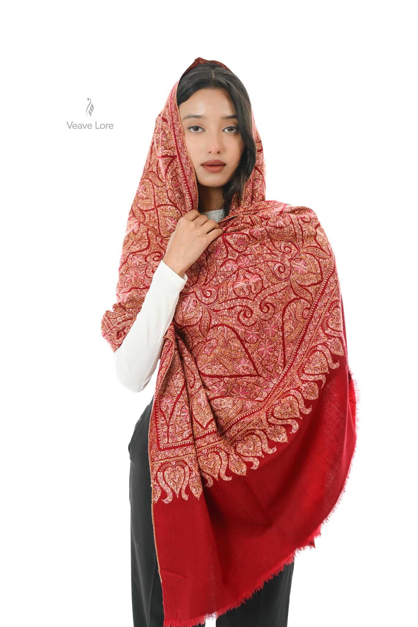 Ahmar Looz Hand Embroidered Sozni Jamawar Shawl