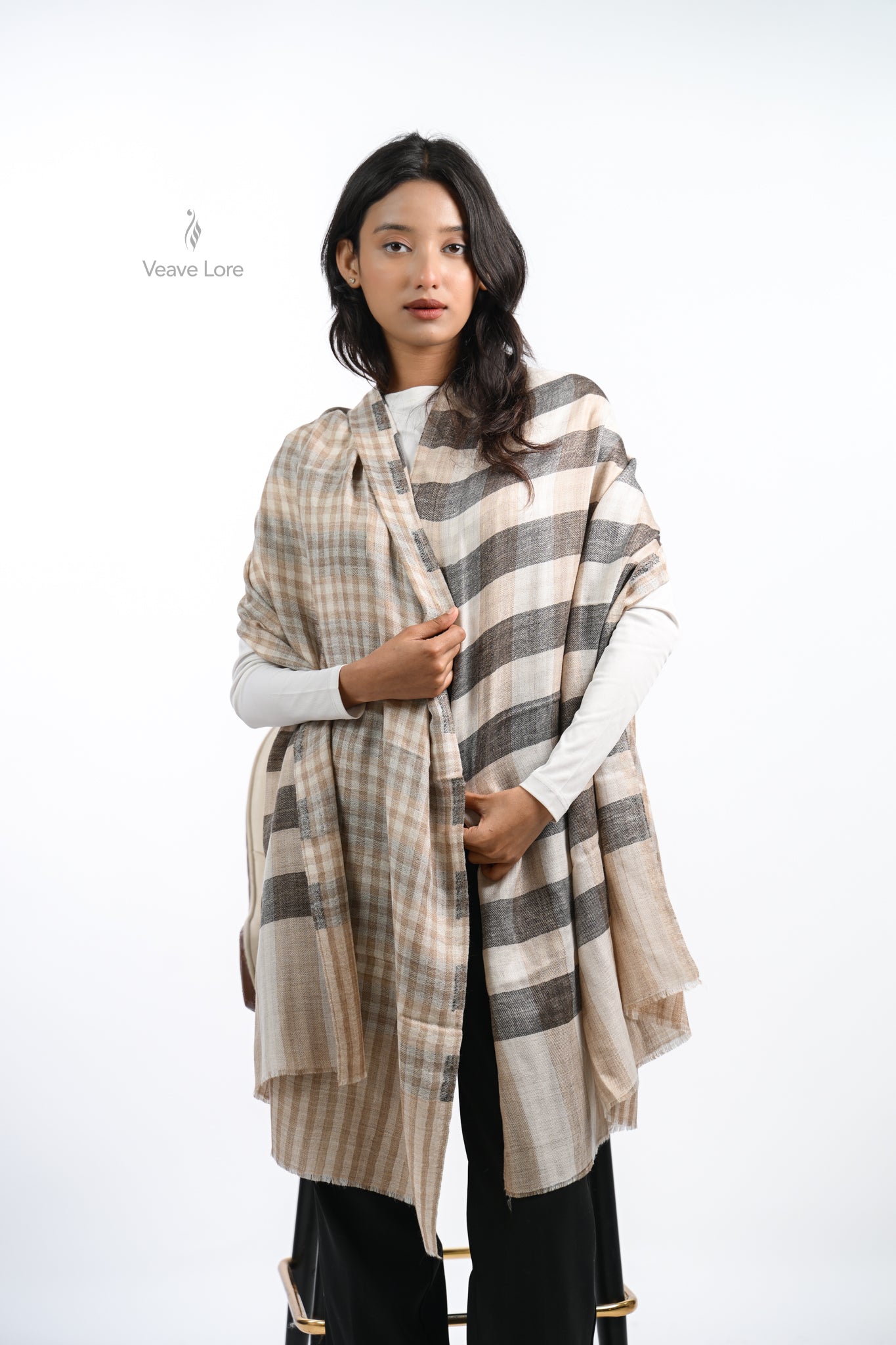 Reversible Check & Stripe Wool Stole