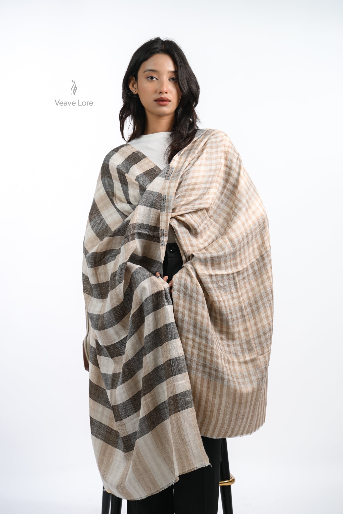 Reversible Check & Stripe Wool Stole