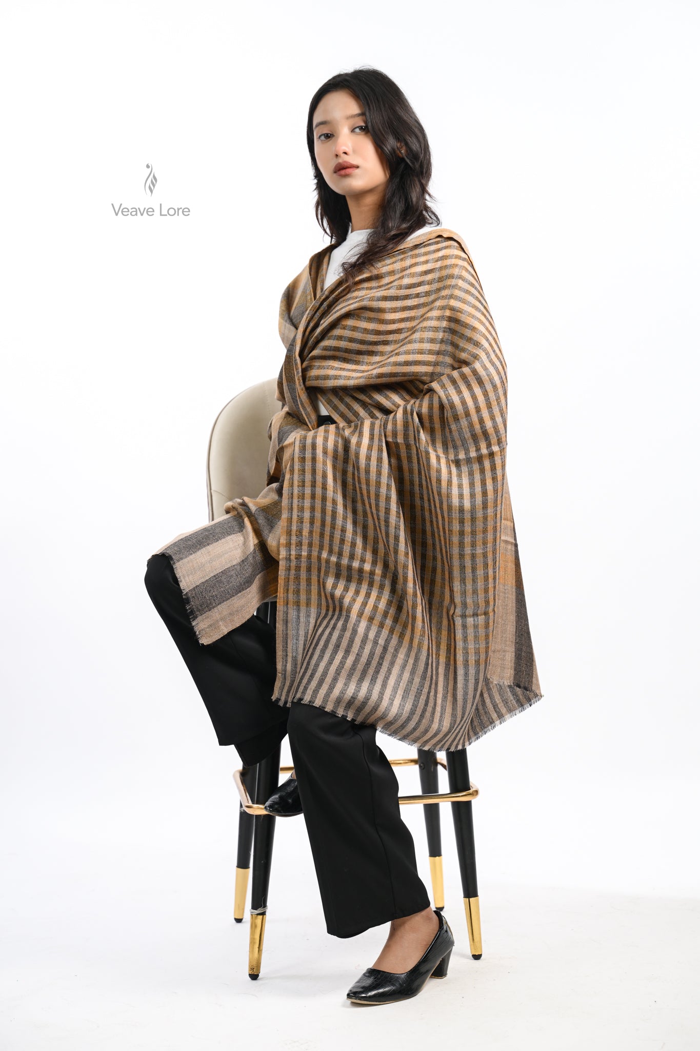 Reversible Check & Stripe Wool Stole