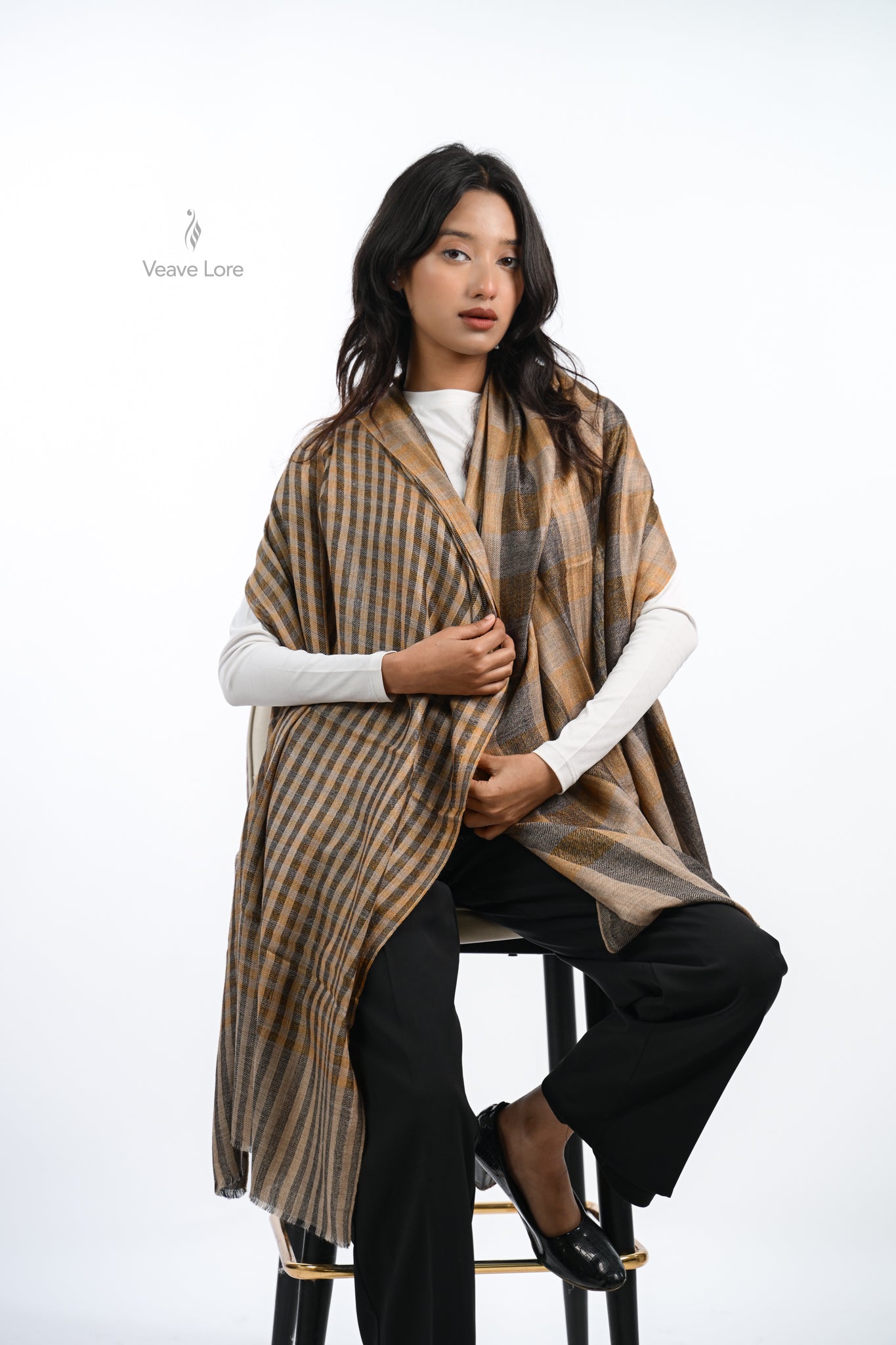 Reversible Check & Stripe Wool Stole