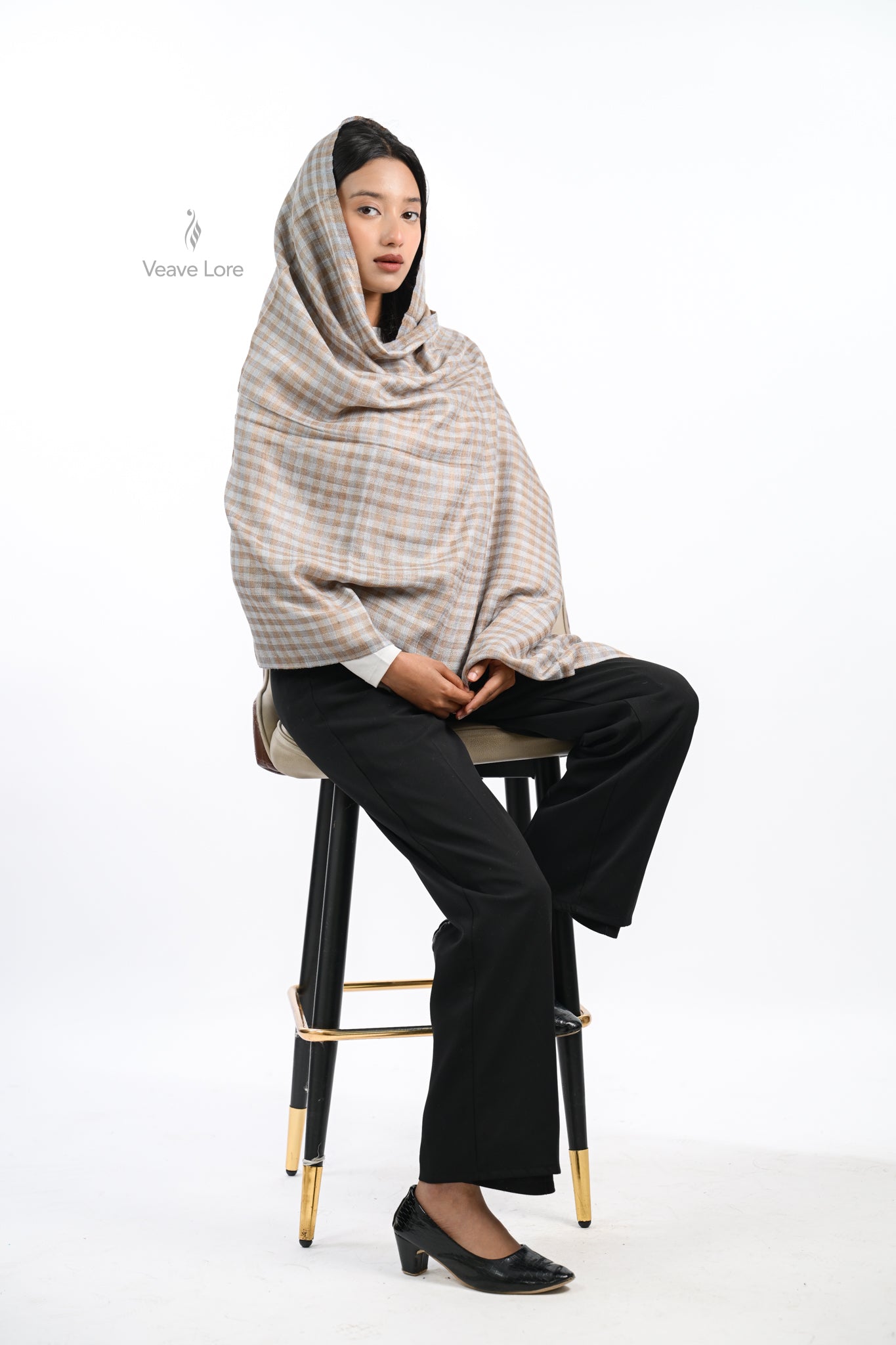 Reversible Check & Stripe Wool Stole