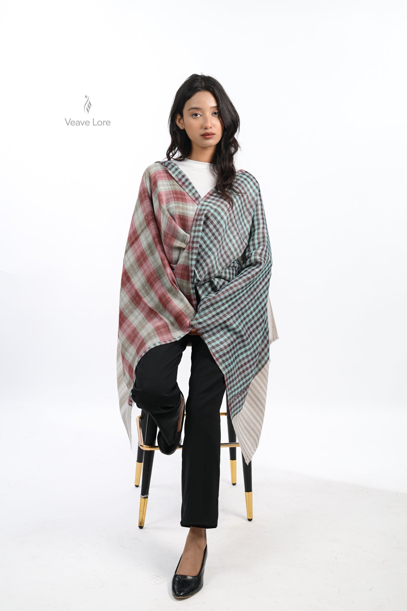 Reversible Check & Stripe Wool Stole