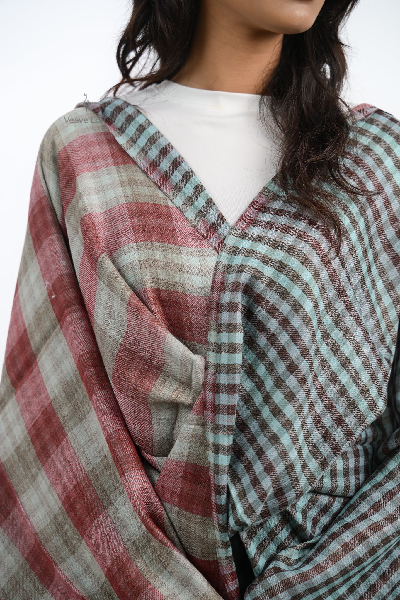 Reversible Check & Stripe Wool Stole
