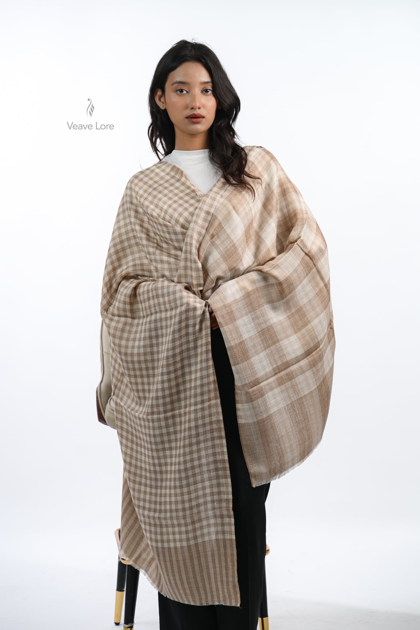 Reversible Check & Stripe Wool Stole