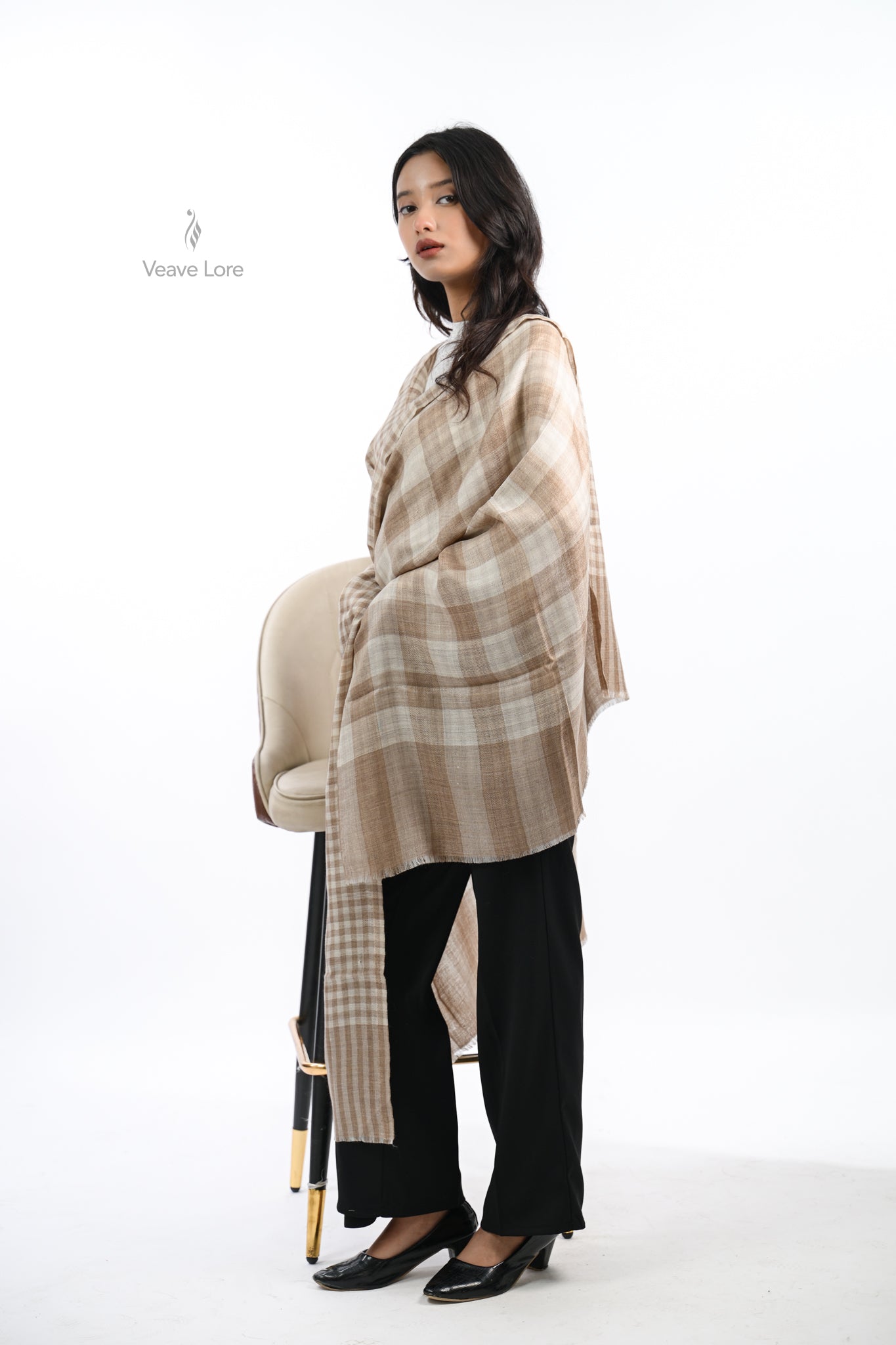 Reversible Check & Stripe Wool Stole