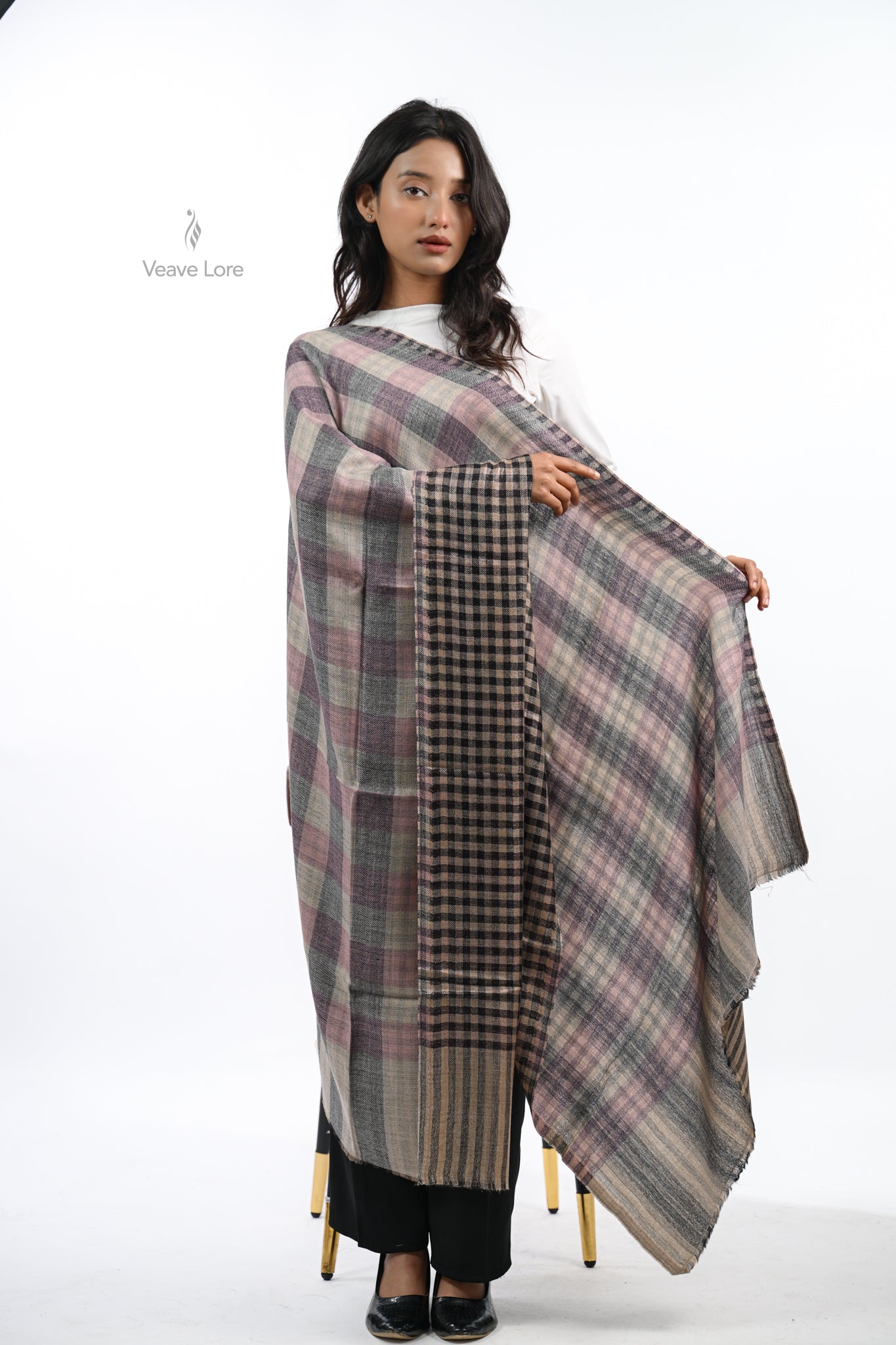 Reversible Check & Stripe Wool Stole