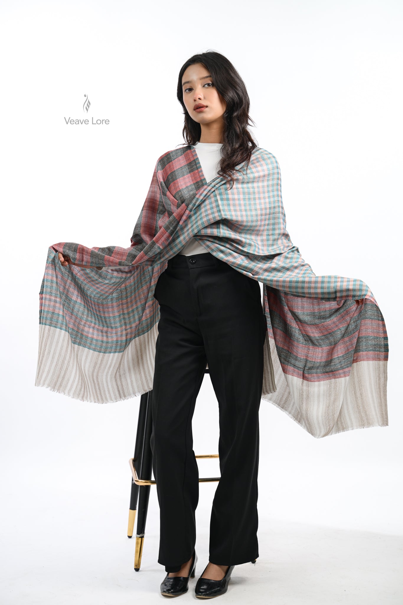 Reversible Check & Stripe Wool Stole