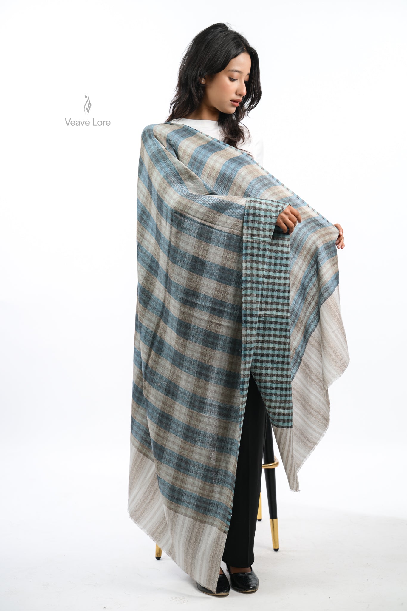 Reversible Check & Stripe Wool Stole