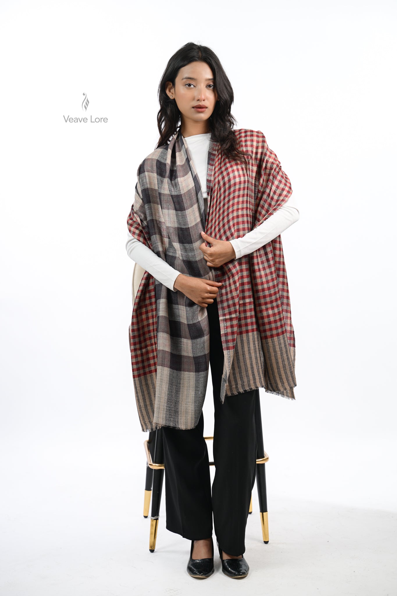 Reversible Check & Stripe Wool Stole