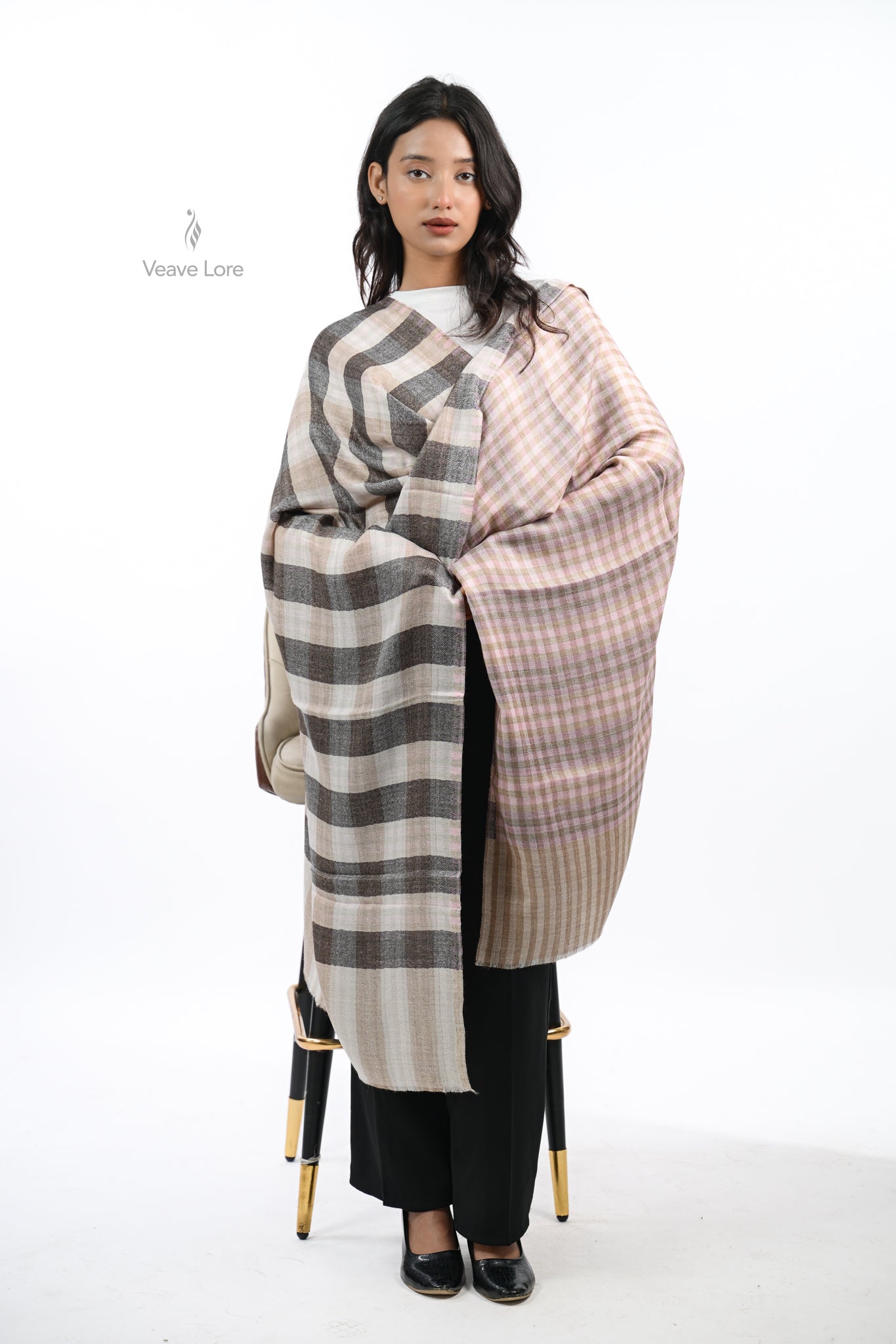Reversible Check & Stripe Wool Stole