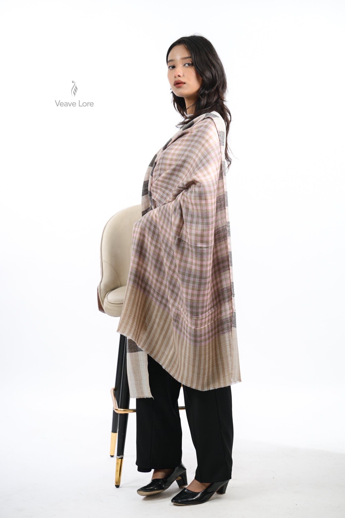 Reversible Check & Stripe Wool Stole