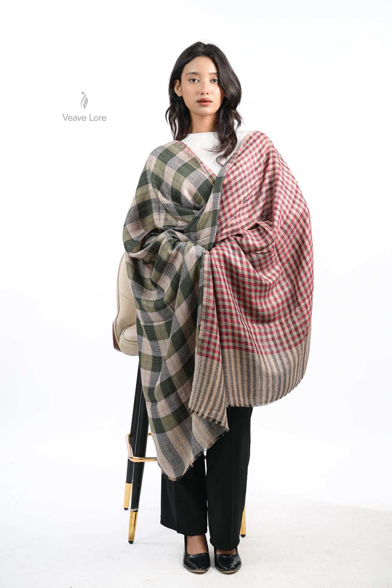 Reversible Check & Stripe Wool Stole