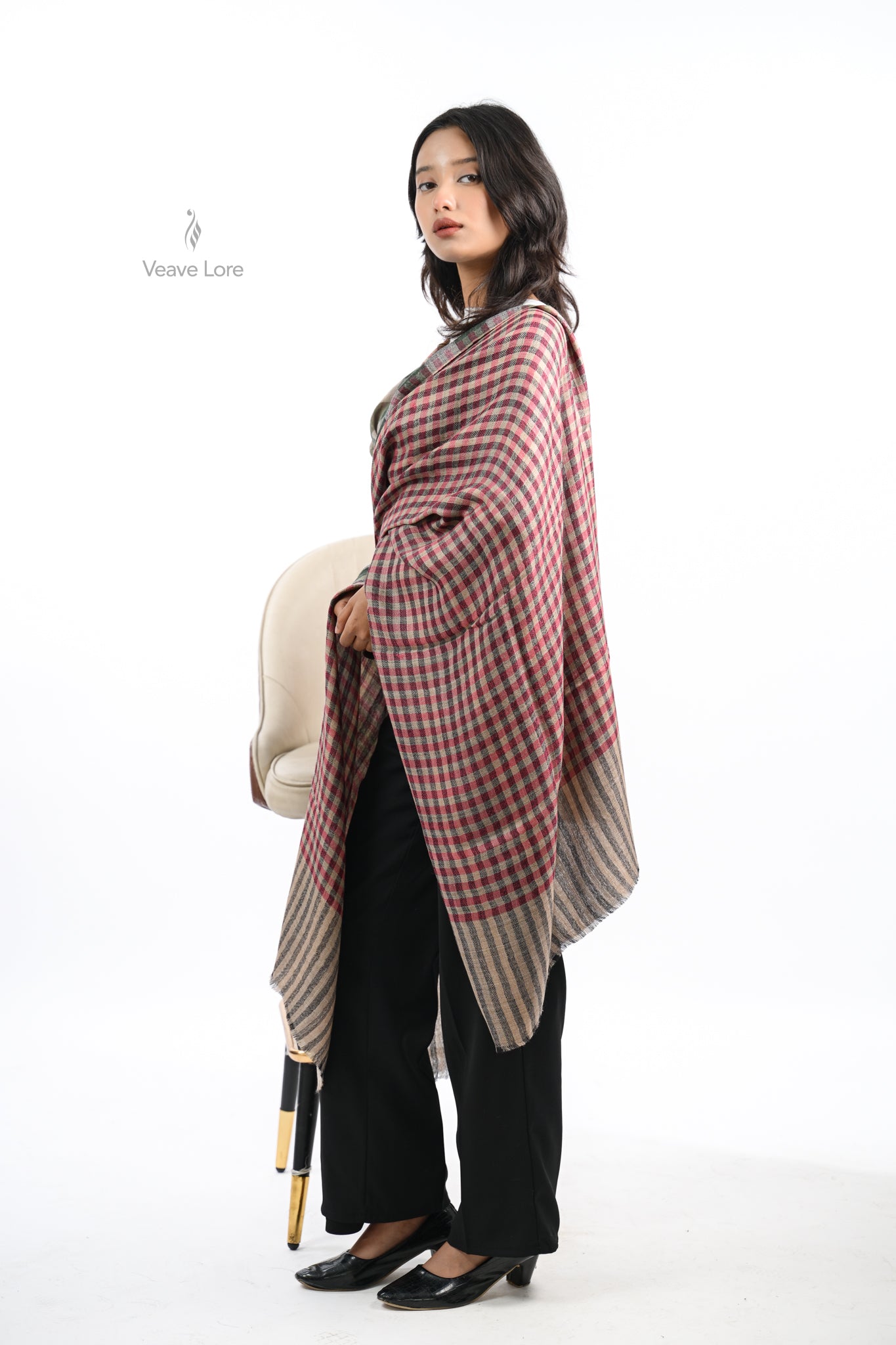 Reversible Check & Stripe Wool Stole
