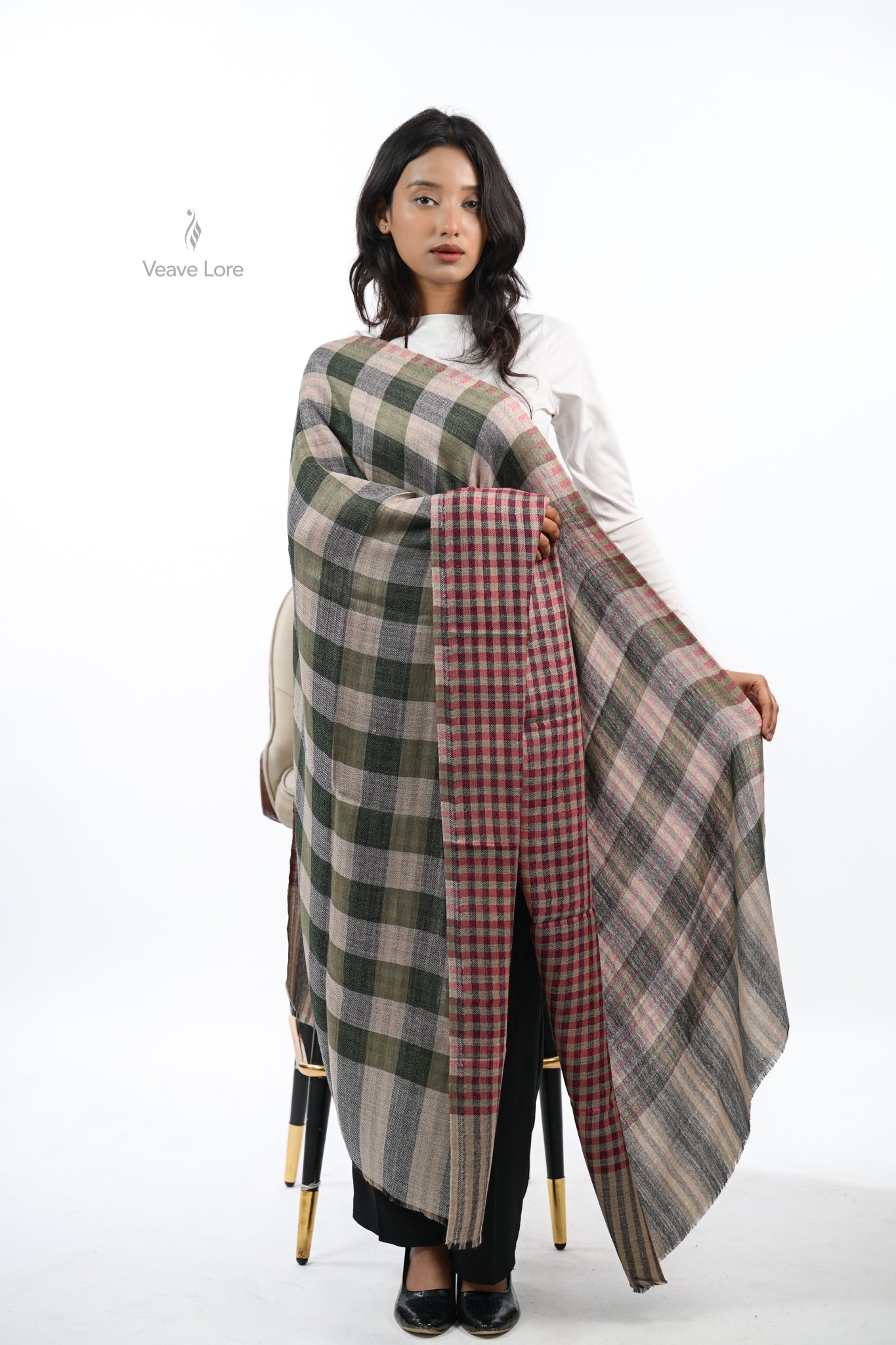 Reversible Check & Stripe Wool Stole