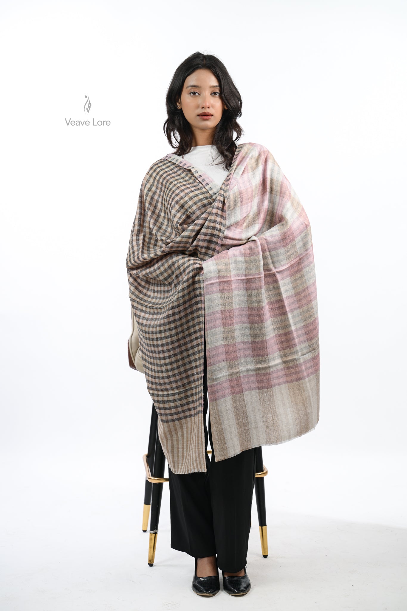 Reversible Check & Stripe Wool Stole