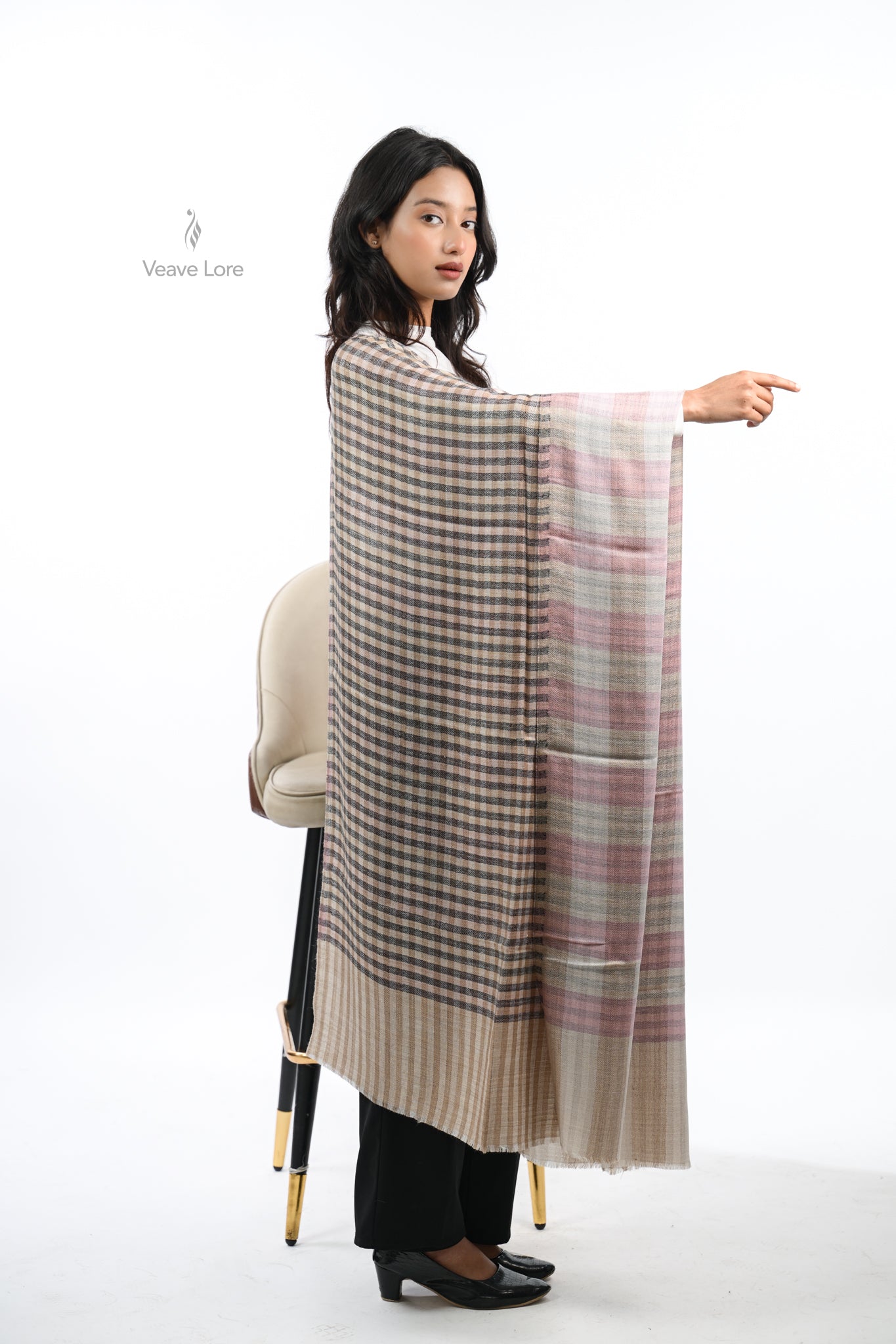 Reversible Check & Stripe Wool Stole