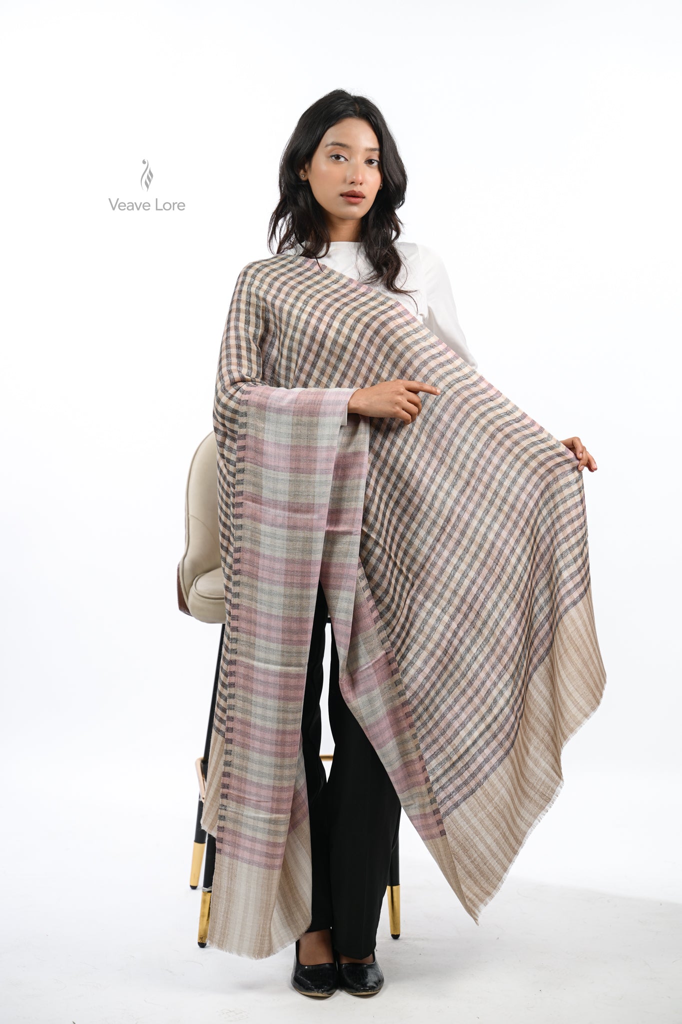 Reversible Check & Stripe Wool Stole