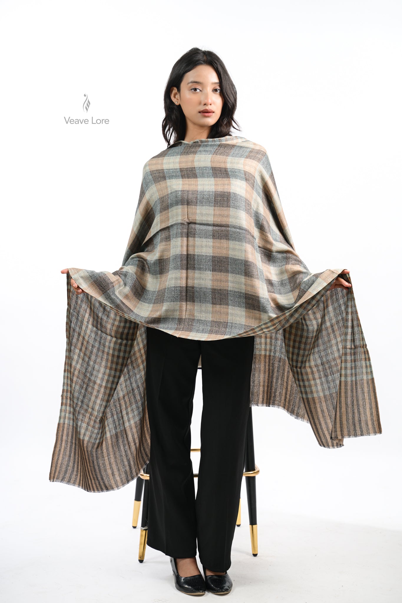 Reversible Check & Stripe Wool Stole