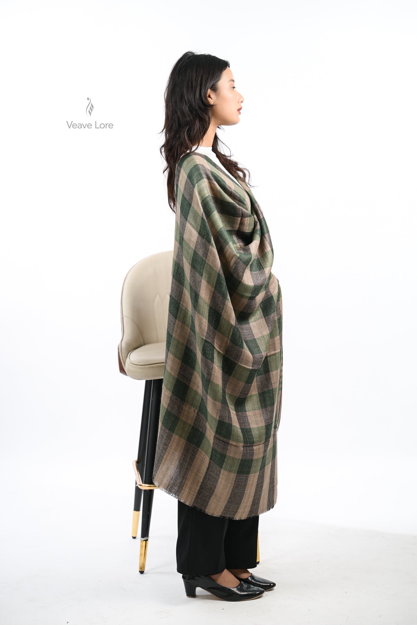 Reversible Check & Stripe Wool Stole
