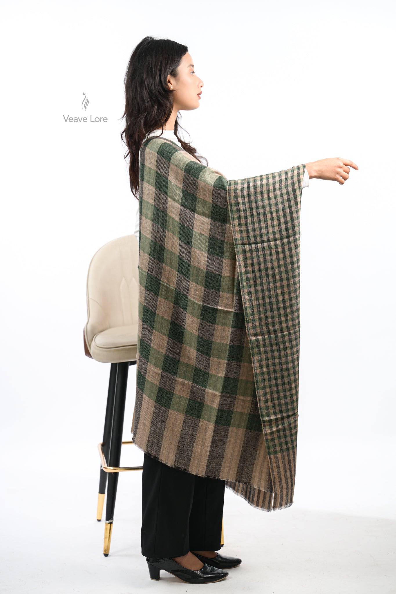 Reversible Check & Stripe Wool Stole