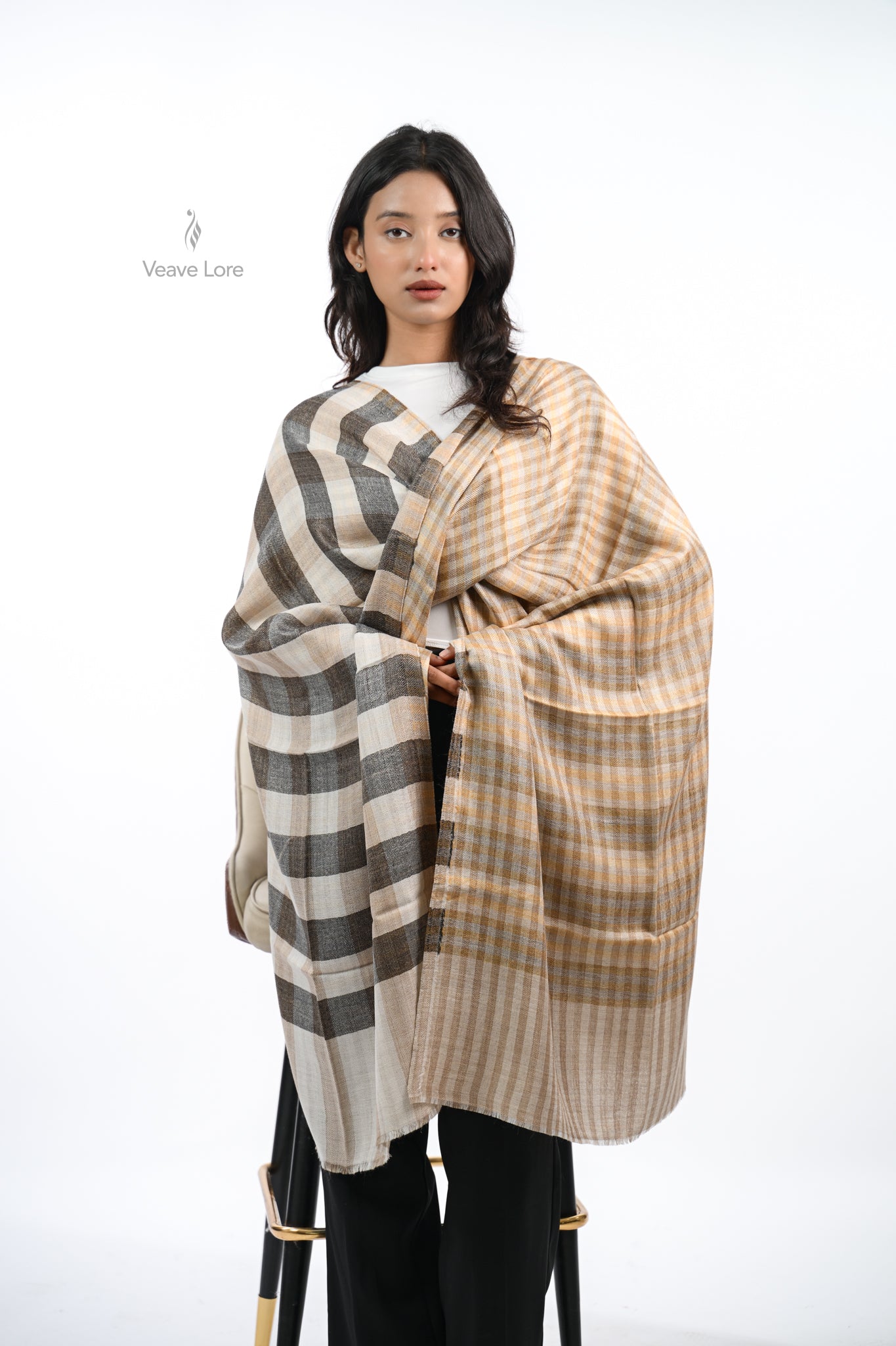 Reversible Check & Stripe Wool Stole