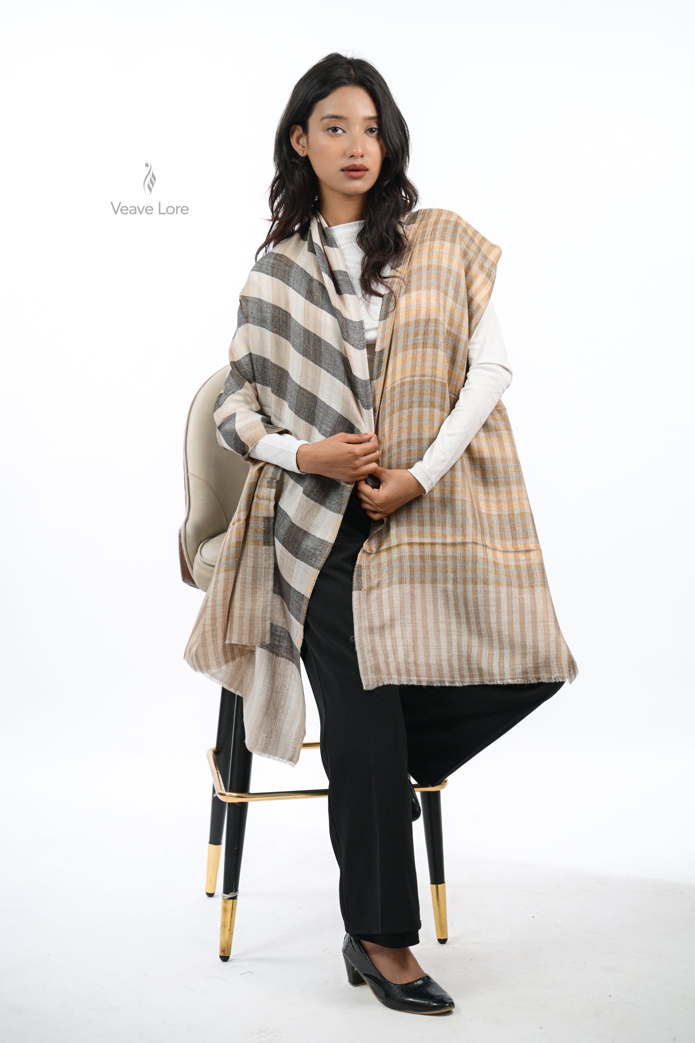 Reversible Check & Stripe Wool Stole