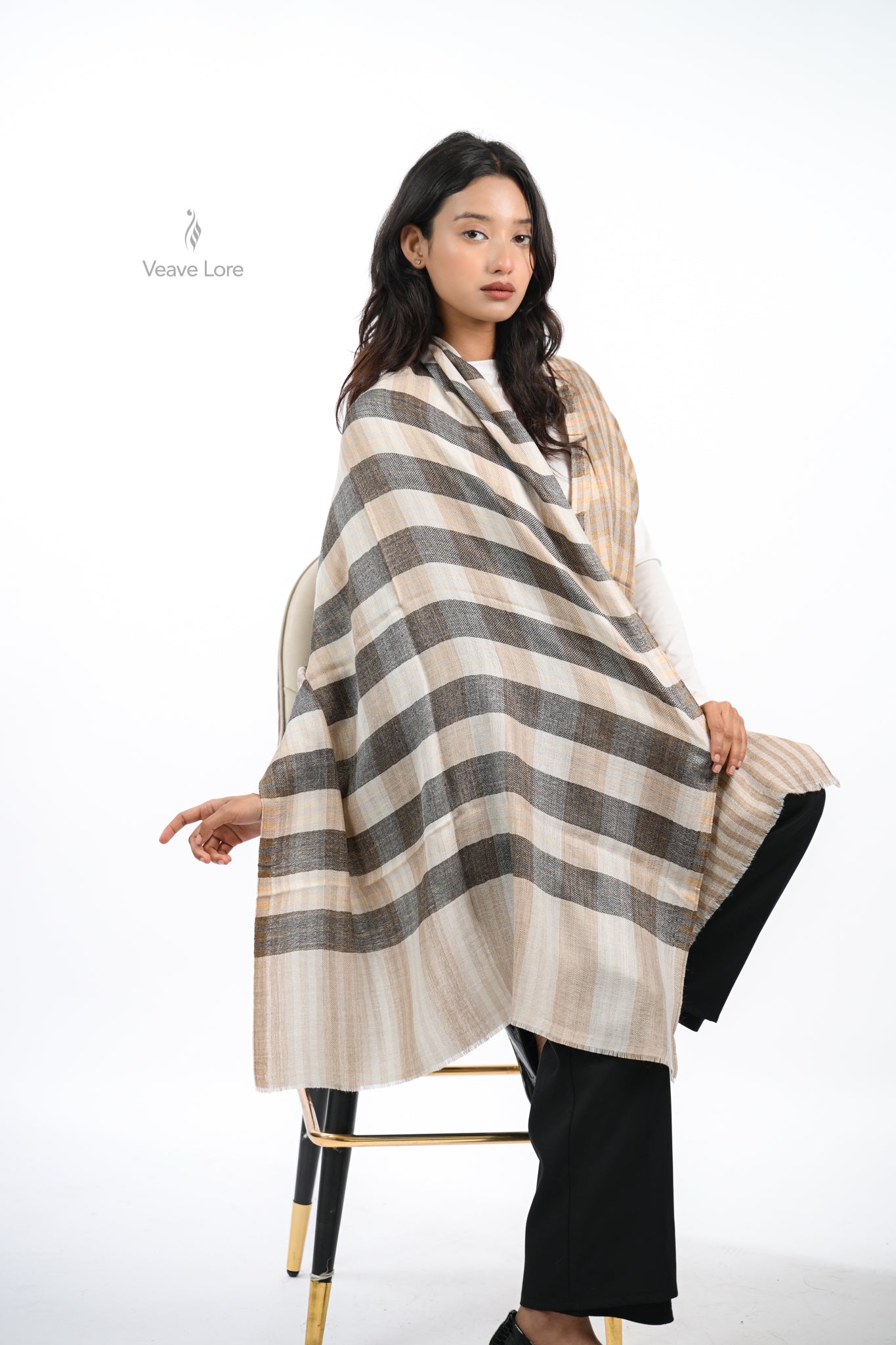 Reversible Check & Stripe Wool Stole