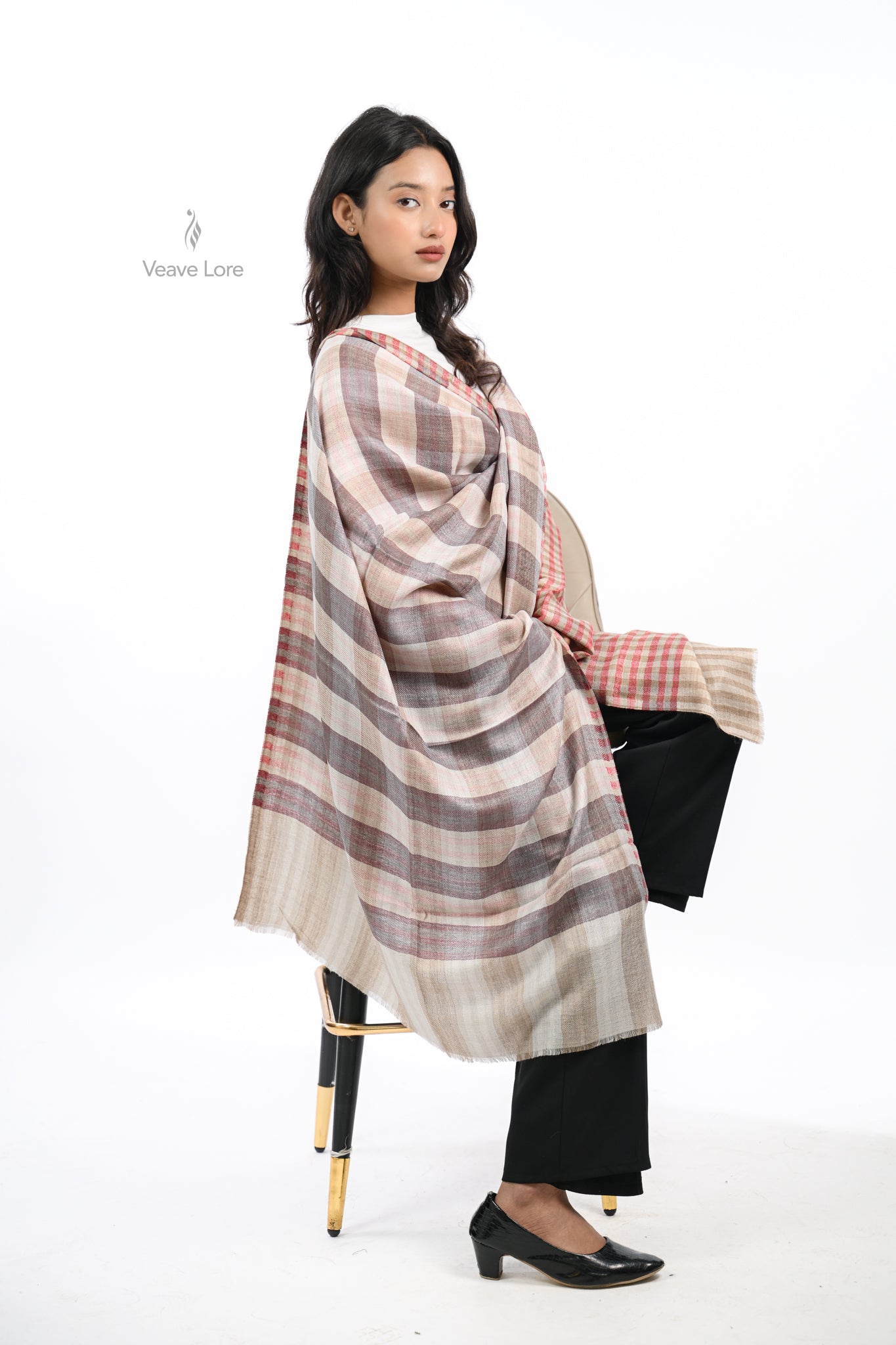 Reversible Check & Stripe Wool Stole