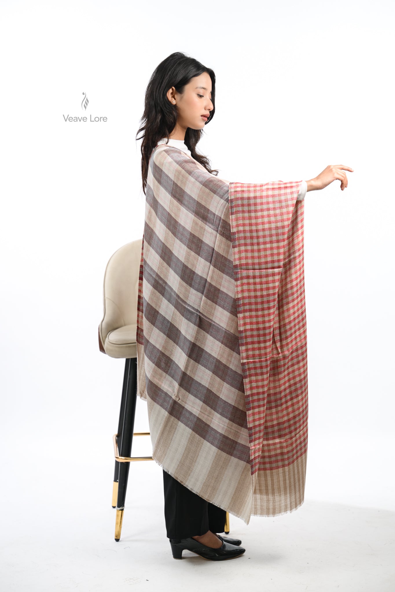 Reversible Check & Stripe Wool Stole