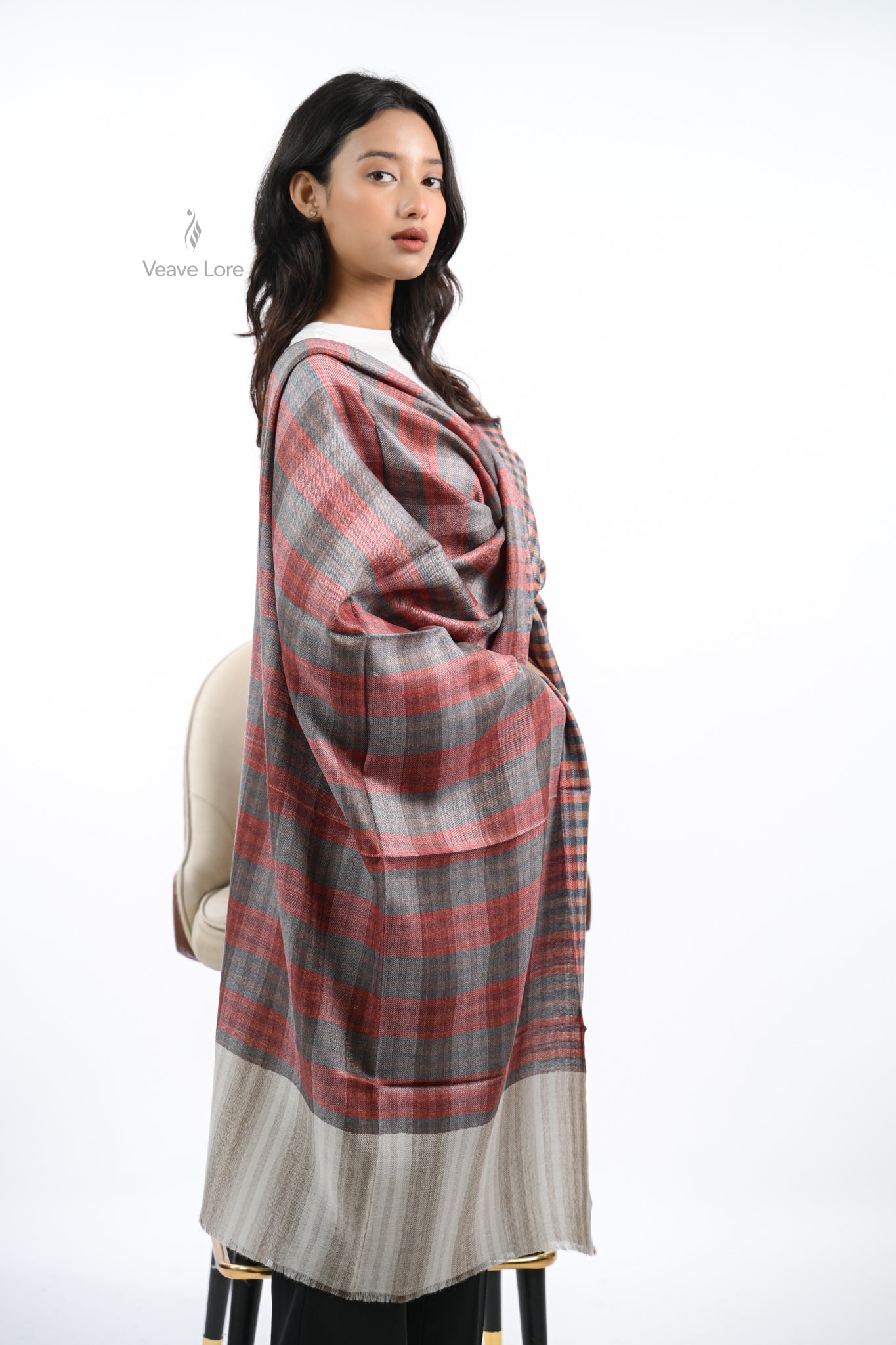 Reversible Check & Stripe Wool Stole